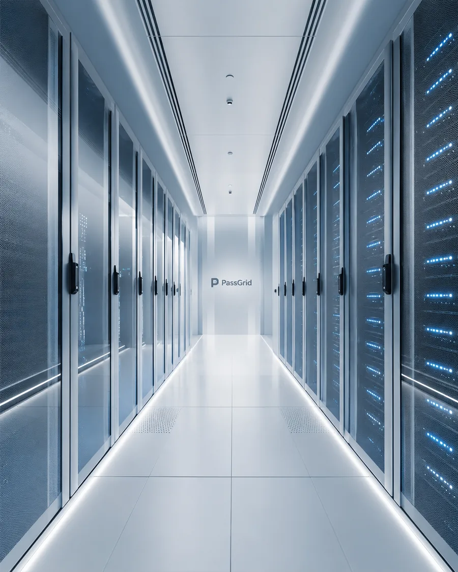 A corridor of servers in a cool-lit Norwegian data centre